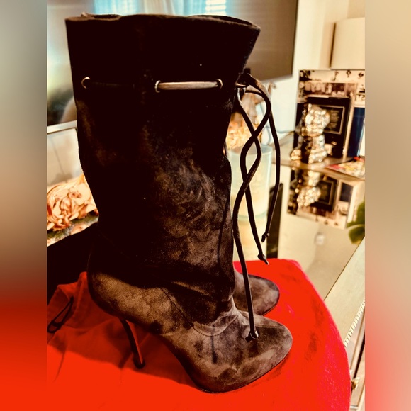 SOLD Black drawstring Christian Louboutin stiletto boots - Picture 1 of 4